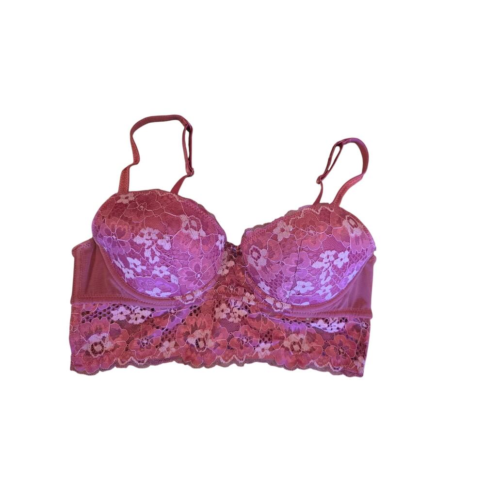 Adored By Adore Me Underwired Bra 32C Womens Pink Lace Overlay Padded
